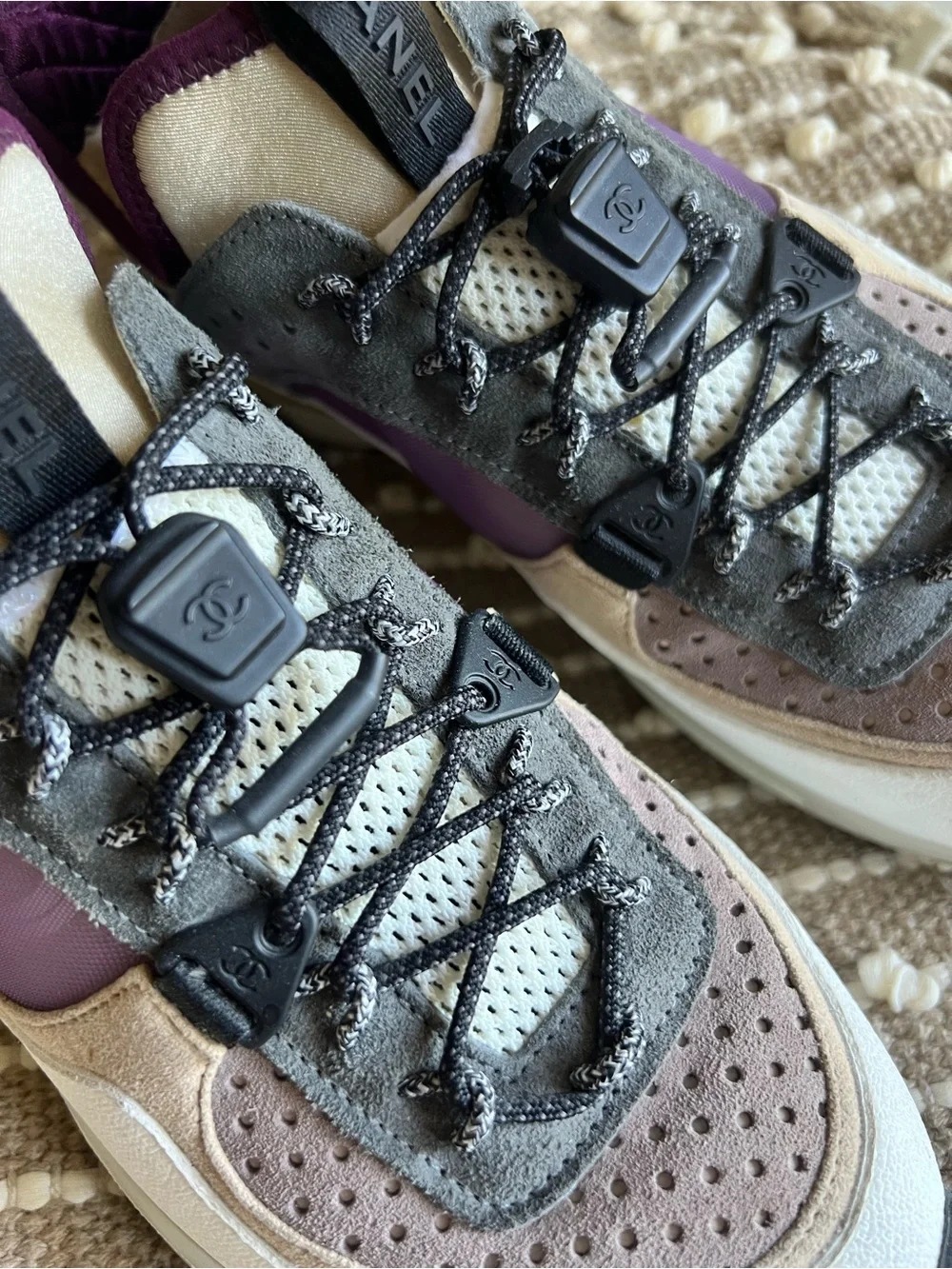 CHANEL Purple, Gray and White Suede with mess Lifestyle  Sneakers Size 6